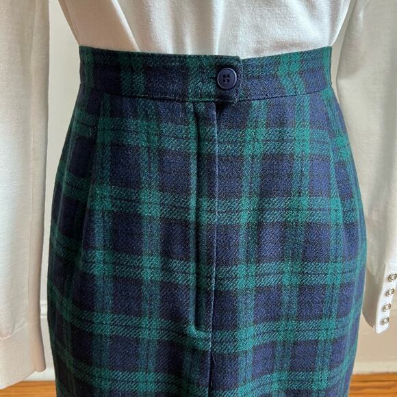 Vintage BRIGGS Wool Tartan Plaid High Waist Green and Blue Made in USA Skirt 10P - Picture 8 of 11